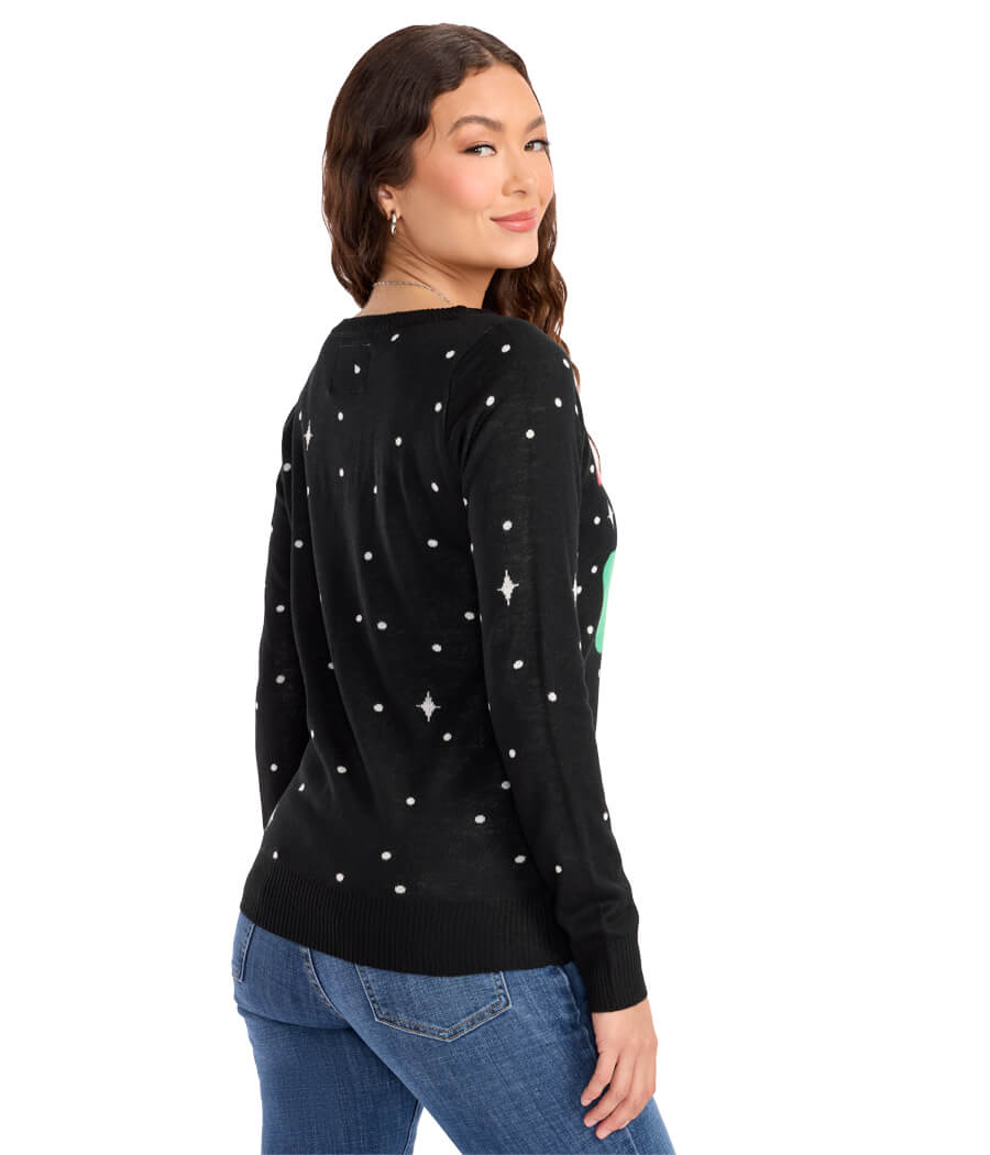 Santa Unicorn Pullover Sweater for Women with Crew Neckline and Ribbed Edges