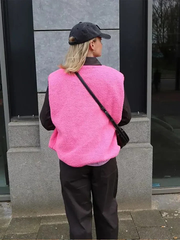 Open Front Textured Vest with Snap Closure, Relaxed Fit