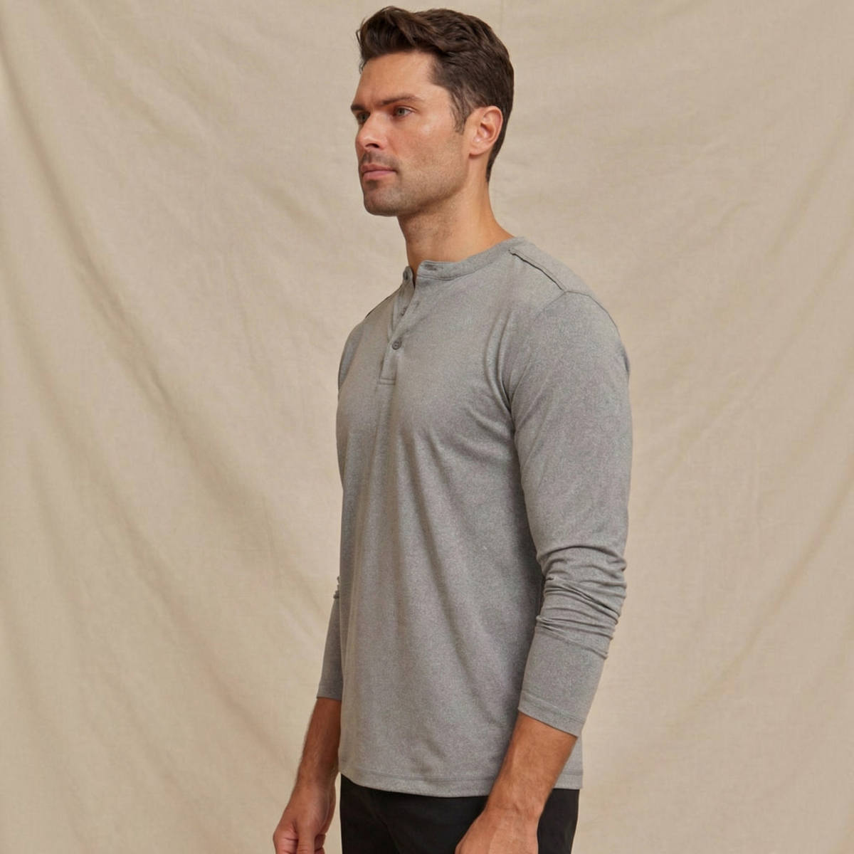 Mens Performance Henley Shirt Light Gray, Breathable