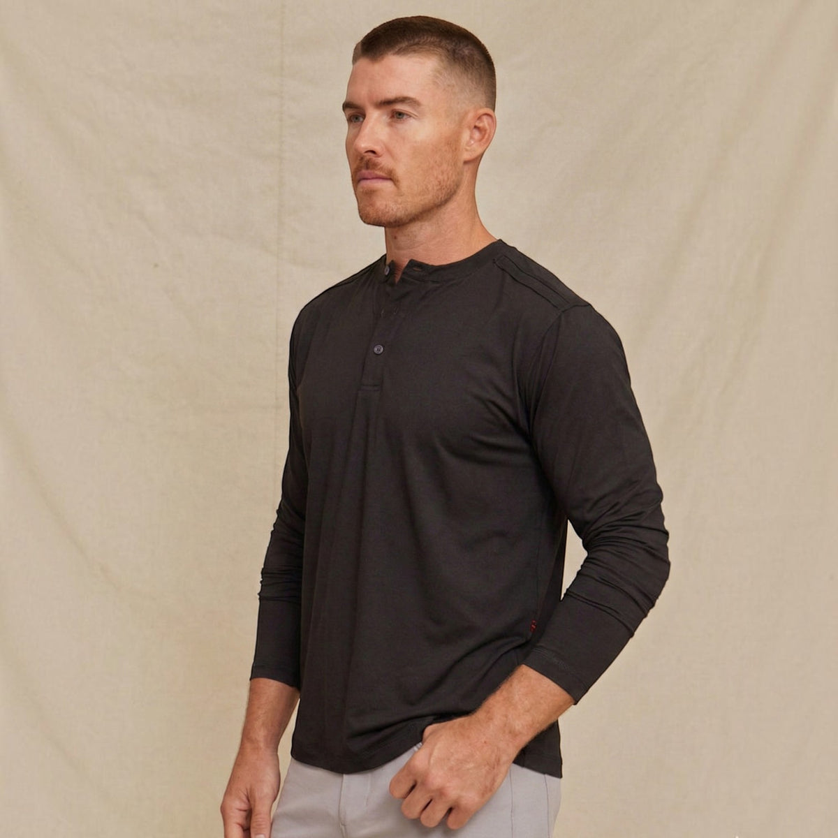 Mens Performance Long Sleeve Henley Shirt, Breathable