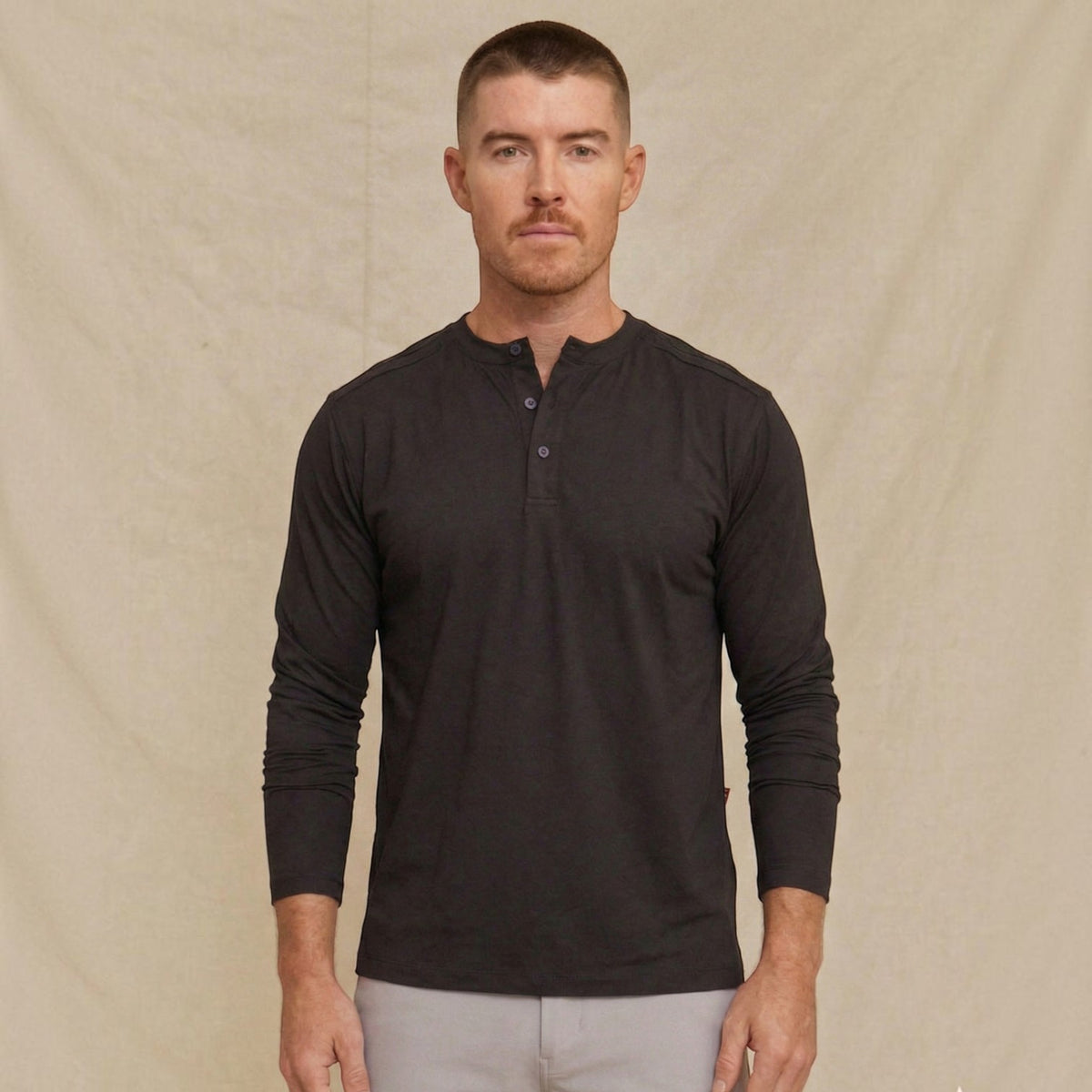 Mens Performance Long Sleeve Henley Shirt, Breathable