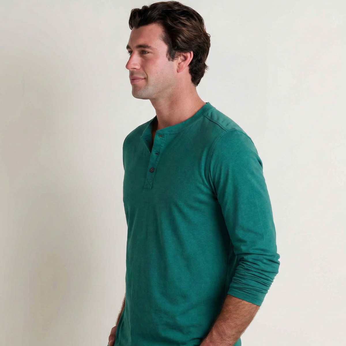 Mens Casual Long Sleeve Henley Shirt, Cotton