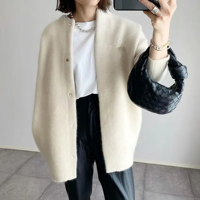 Longline Oversized Knit Cardigan with Button Closure and Textured Fabric