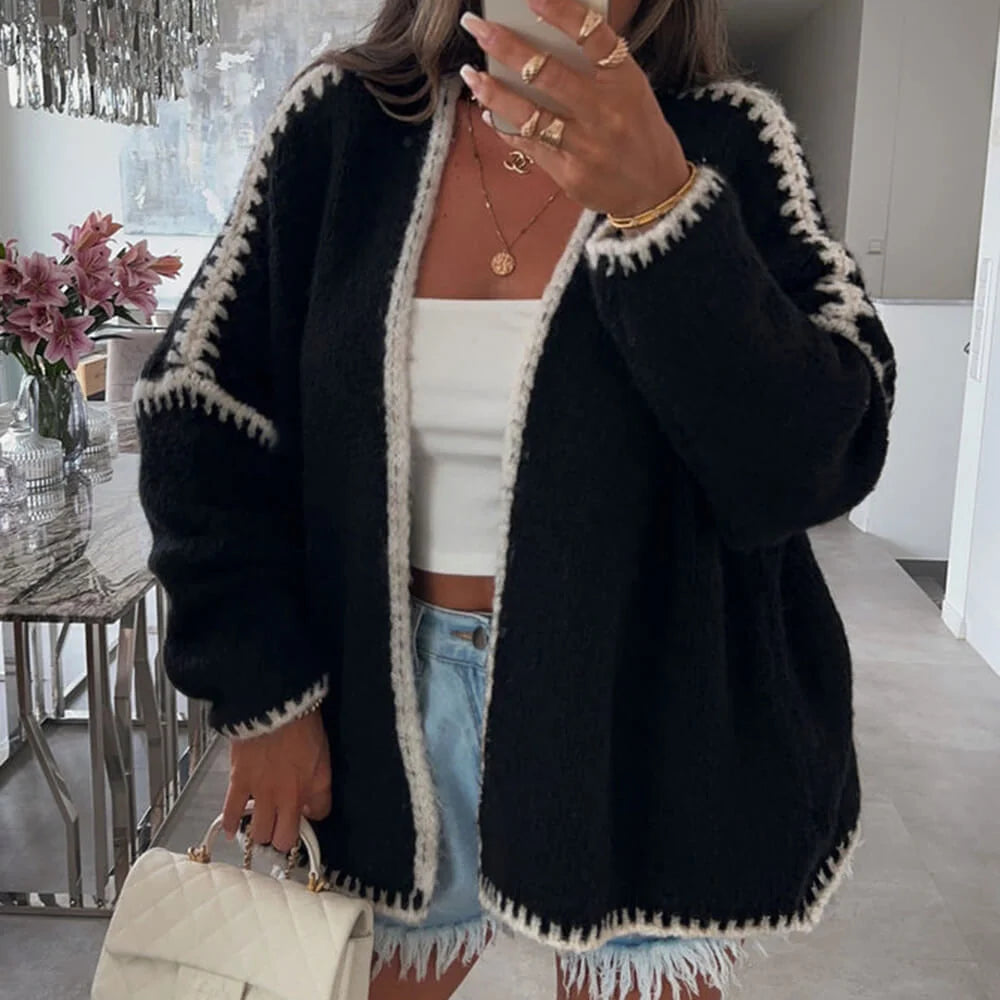 Oversized Open Front Knit Cardigan for Women with Textured Fabric and Relaxed Drape