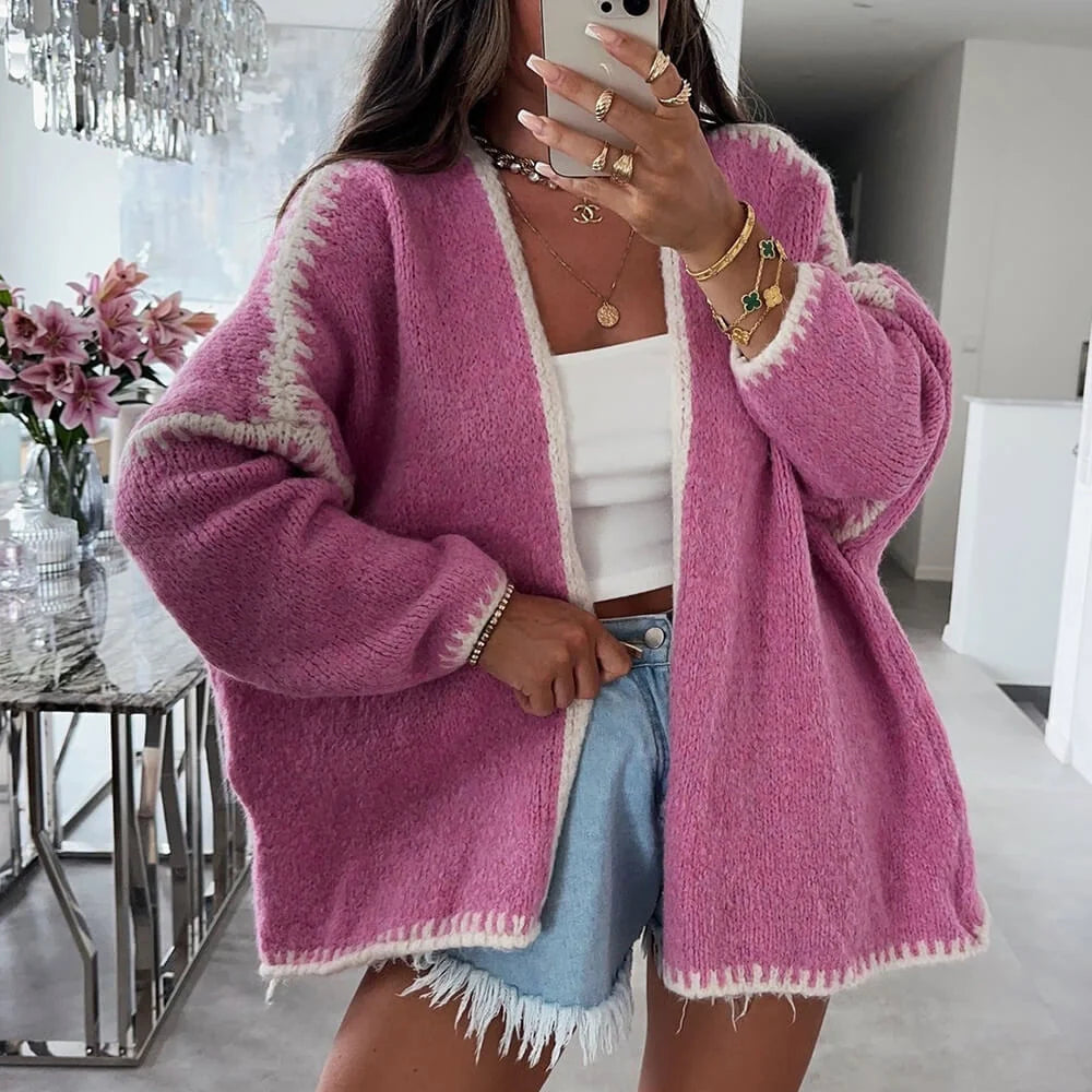 Oversized Open Front Knit Cardigan for Women with Textured Fabric and Relaxed Drape
