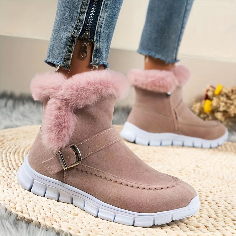 Women's Ankle Boots with Plush Lining and Side Closure, Textured Grip Sole