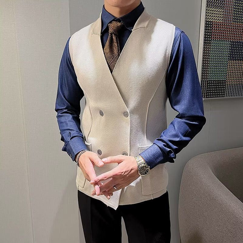Knitted Vest with Double Breasted Buttons and Front Pockets