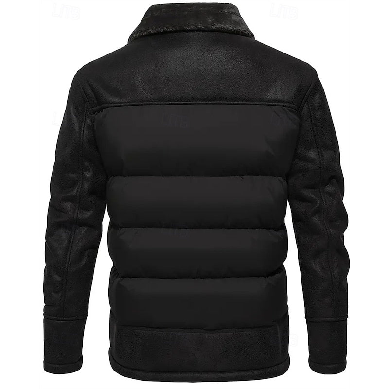 Insulated Winter Puffer Jacket with Structured Collar and Front Zip, Hip Length