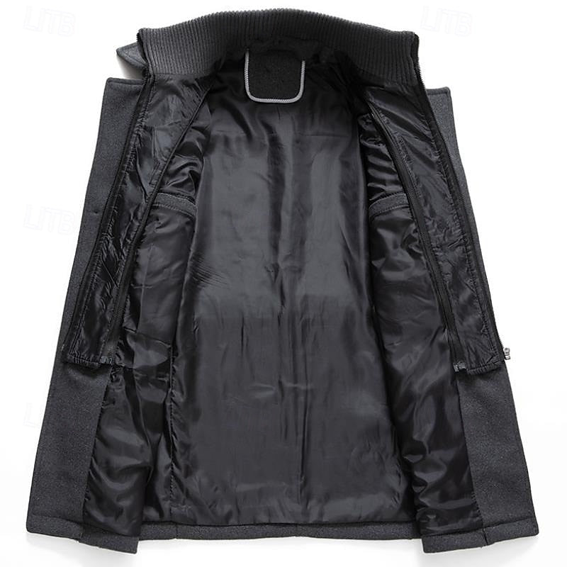 Tailored Overcoat with Structured Collar and Front Button Closure, Side Pockets