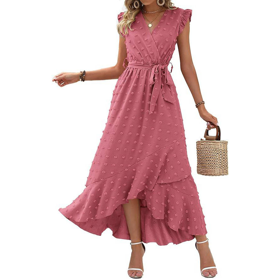 Women's Boho Maxi Dress, Swiss Dot Cap Sleeve Beach Wedding and Cocktail Dress