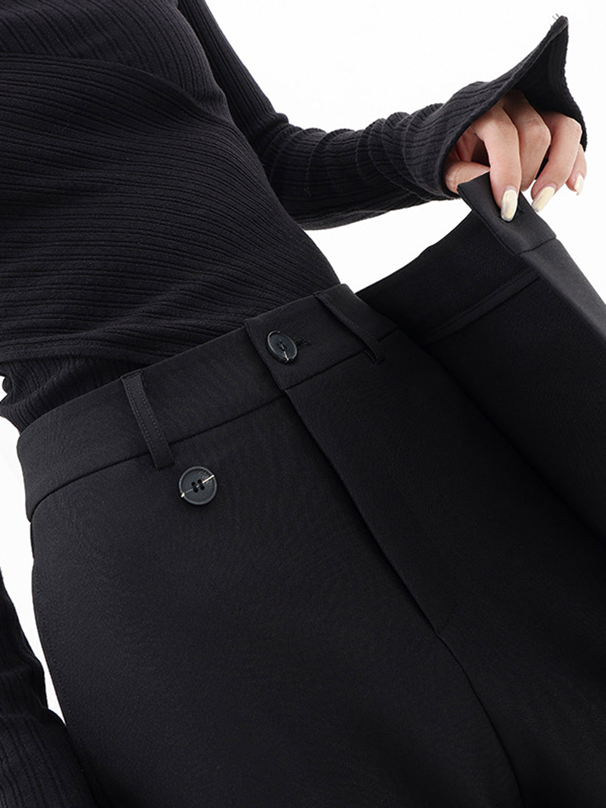 Wide Leg Pants with Asymmetrical Hemline and Shift Fit Design