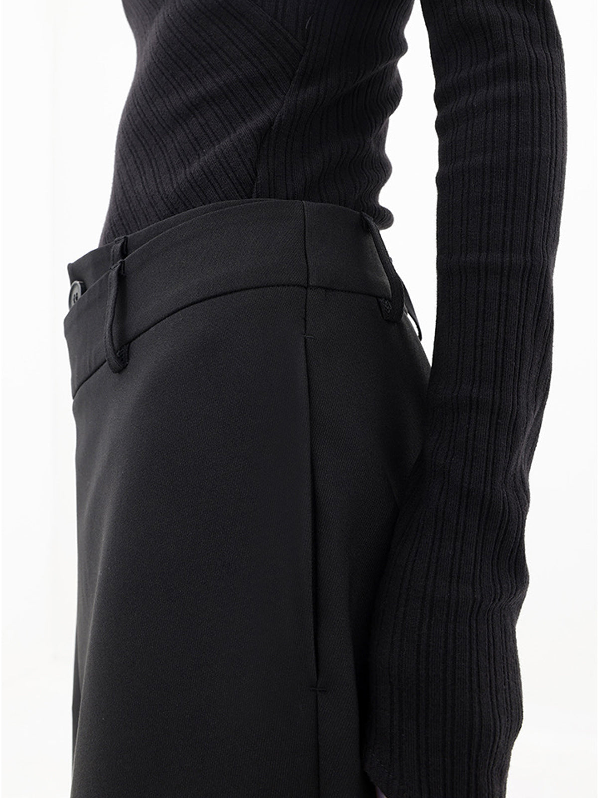 Wide Leg Pants with Asymmetrical Hemline and Shift Fit Design