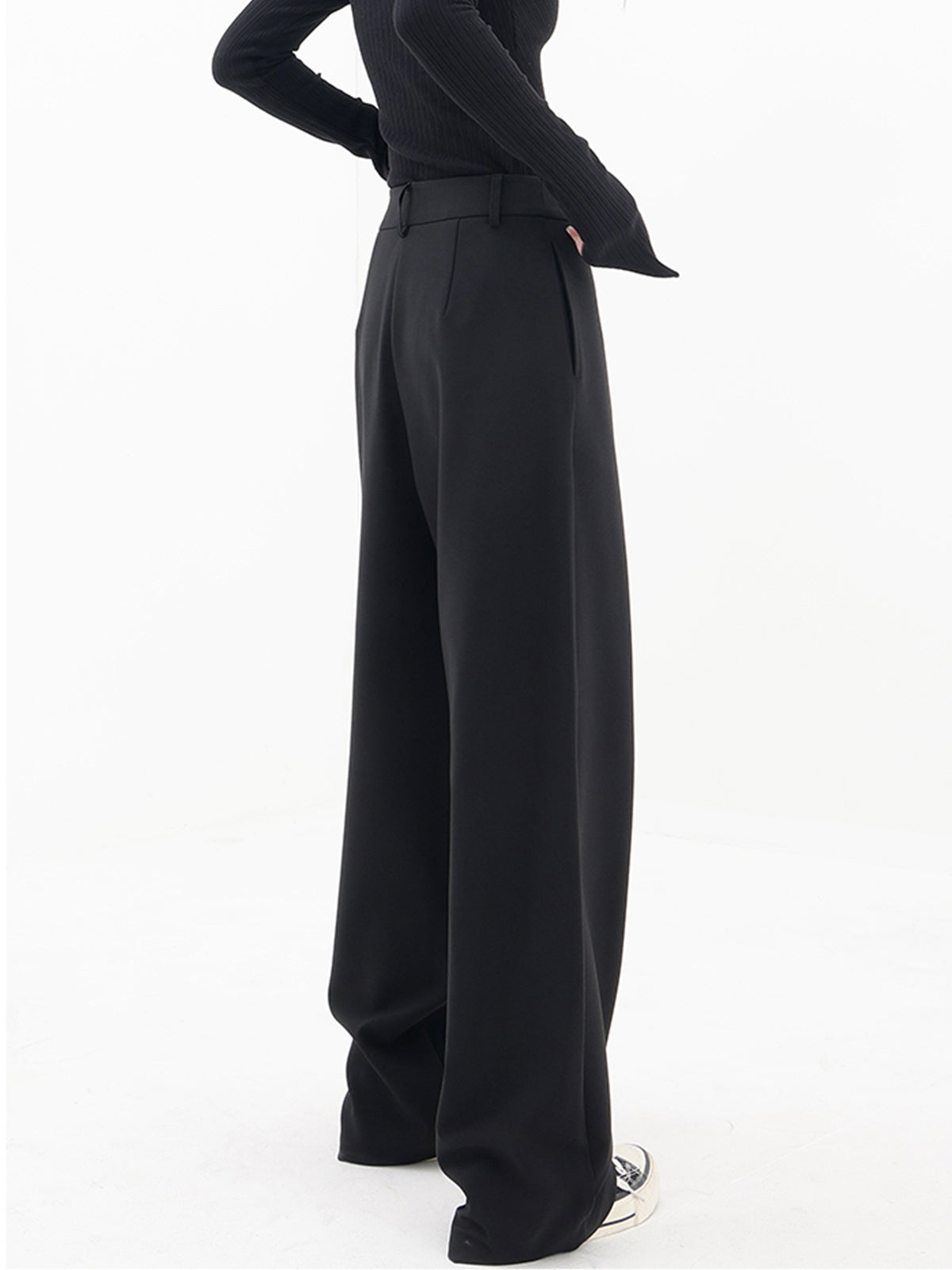 Wide Leg Pants with Asymmetrical Hemline and Shift Fit Design