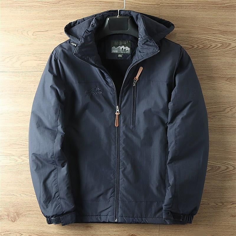 Hooded Jacket with Lined Interior and Adjustable Drawstring Hood, Wind Resistant Shell