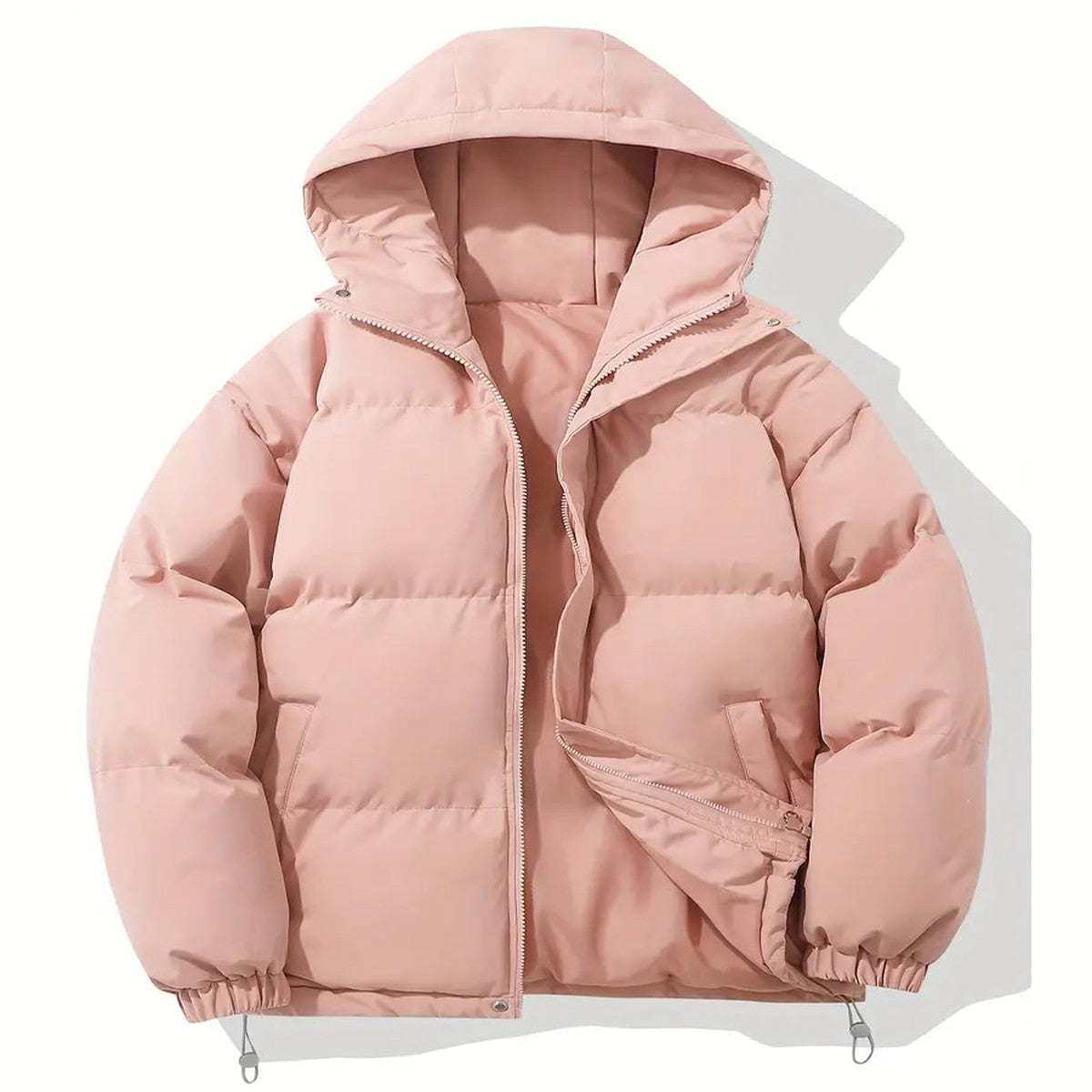 Women Plush Fleece Zip Up Hooded Jacket with Front Pockets