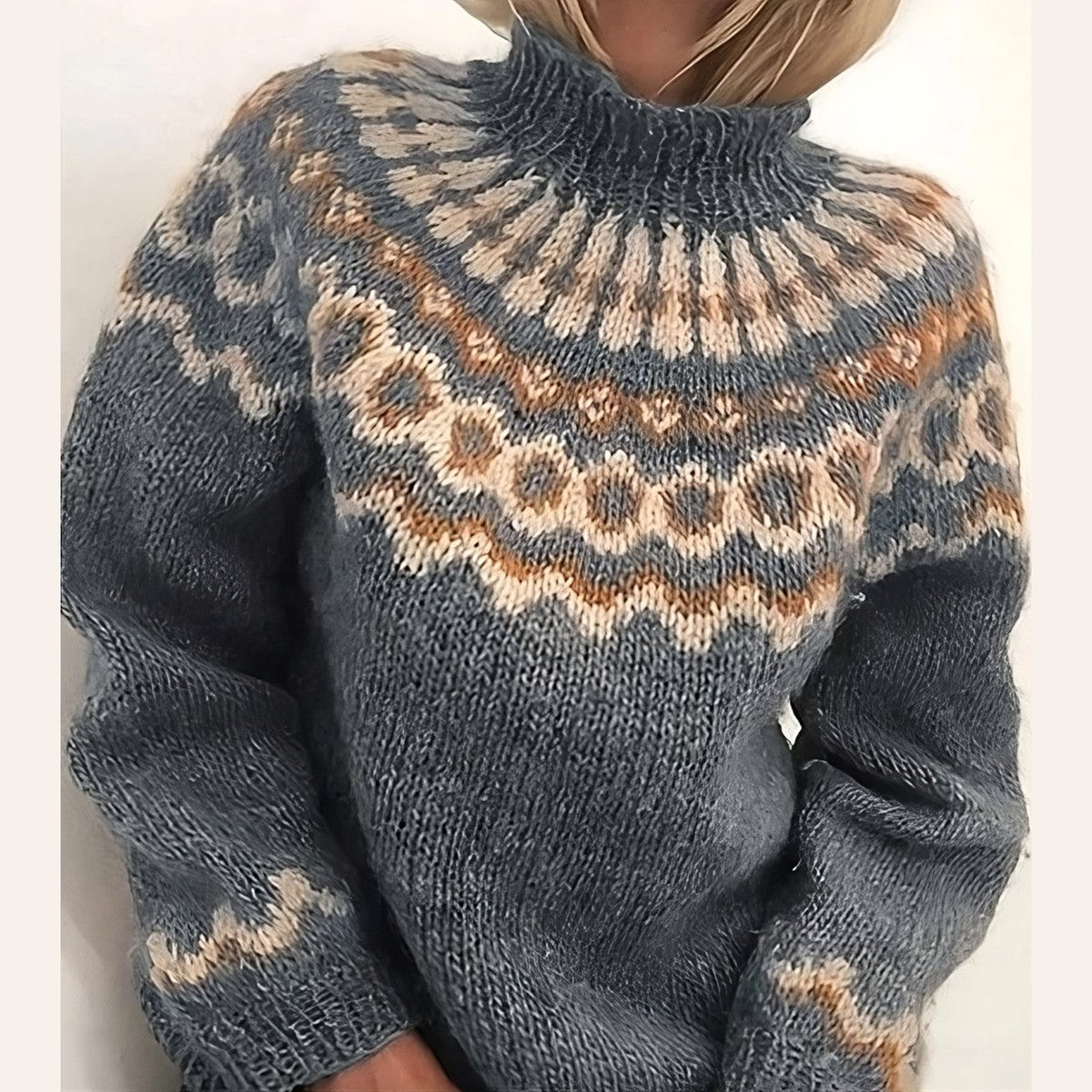Chunky Knit Turtleneck Sweater with Folded High Neck and Ribbed Cuffs