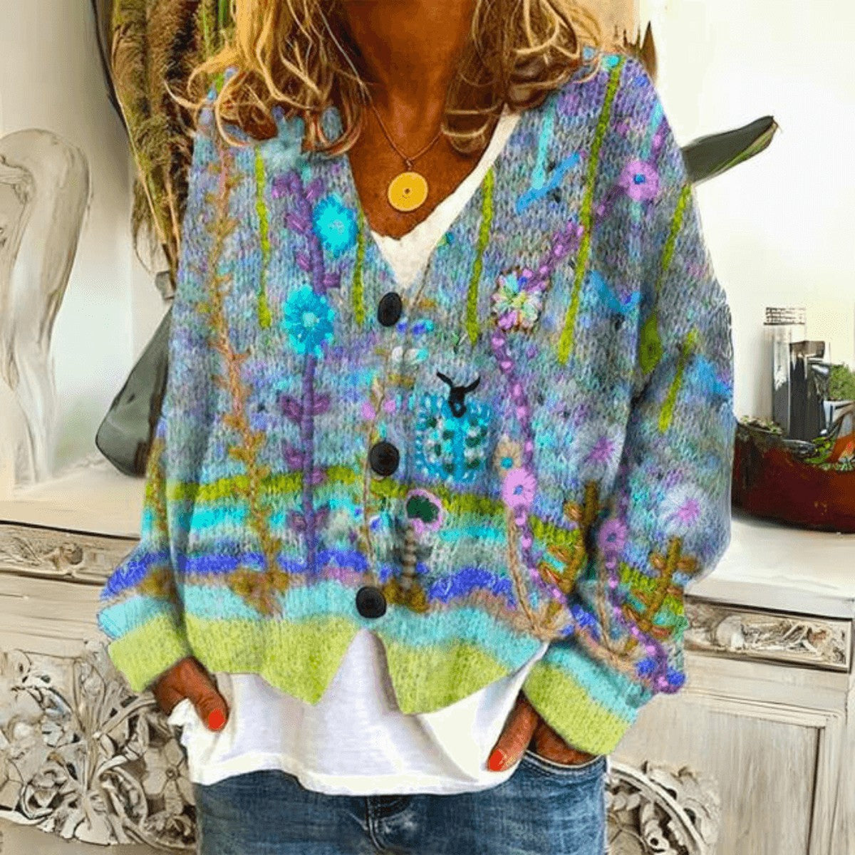 Women Longline Hooded Knit Cardigan Sweater with Gradient Stripes and Pockets