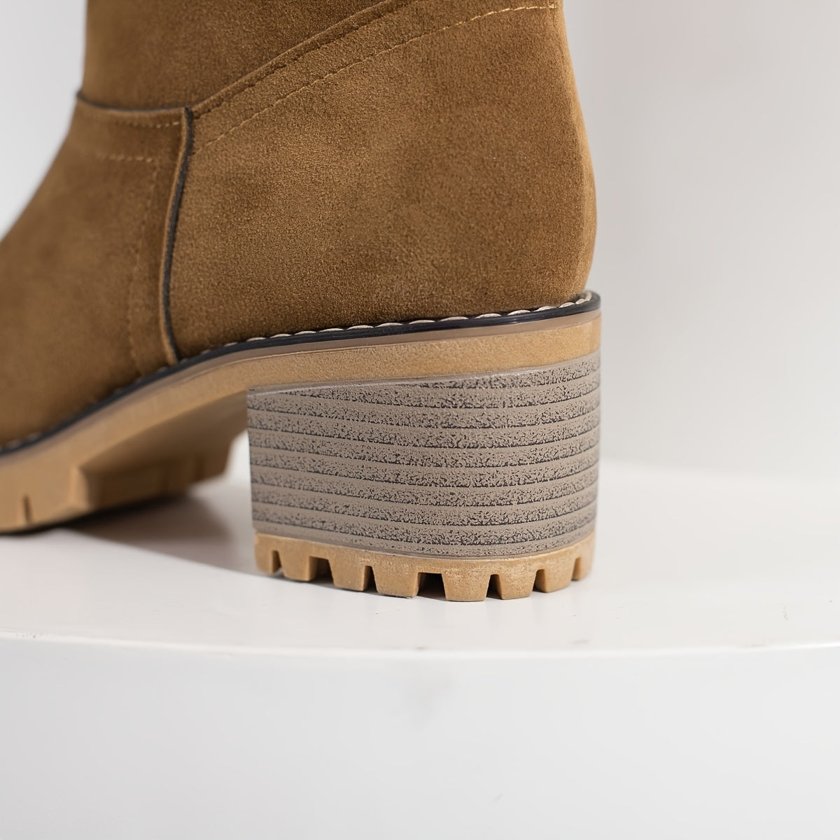 Slip On Ankle Boots with Plush Folded Cuff and Treaded Rubber Sole