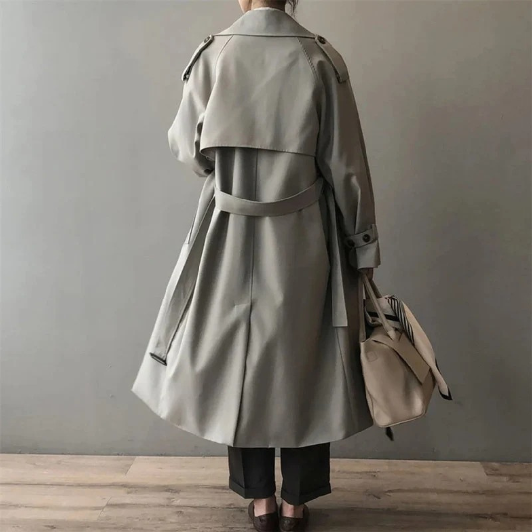 Womens Long Trench Coat with Water Repellent Fabric and Button Closure