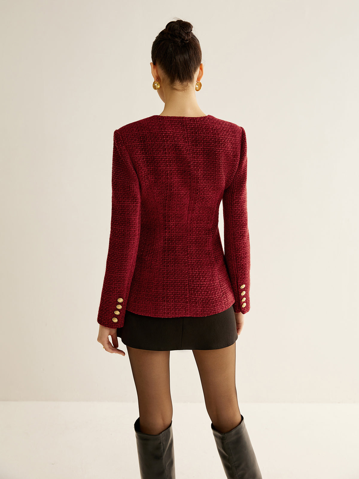 Tweed Blazer with Button Front and Split Detail, Metal Accents