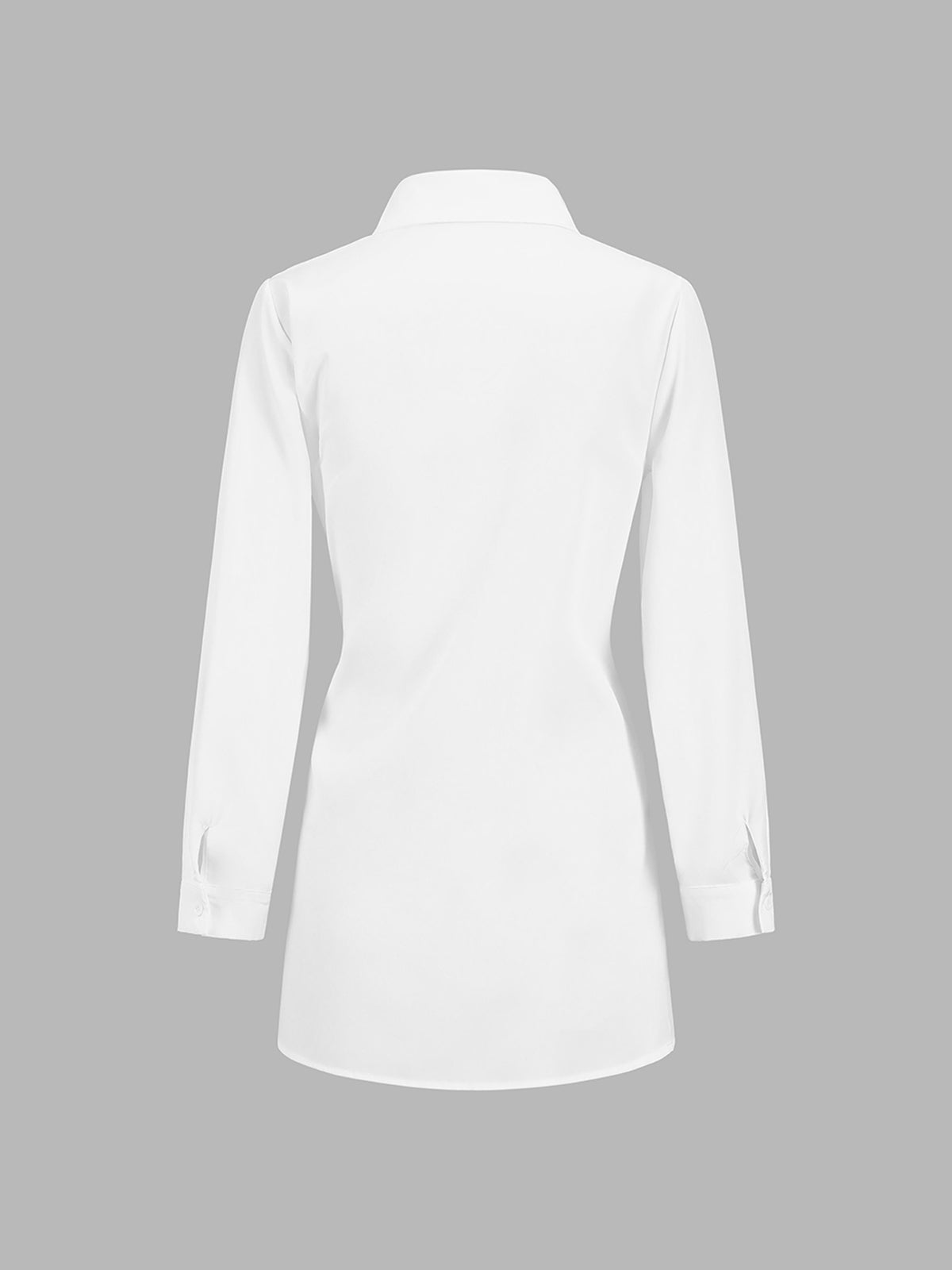 Collared Shift Shirt with Front Knot Detail and Long Sleeves