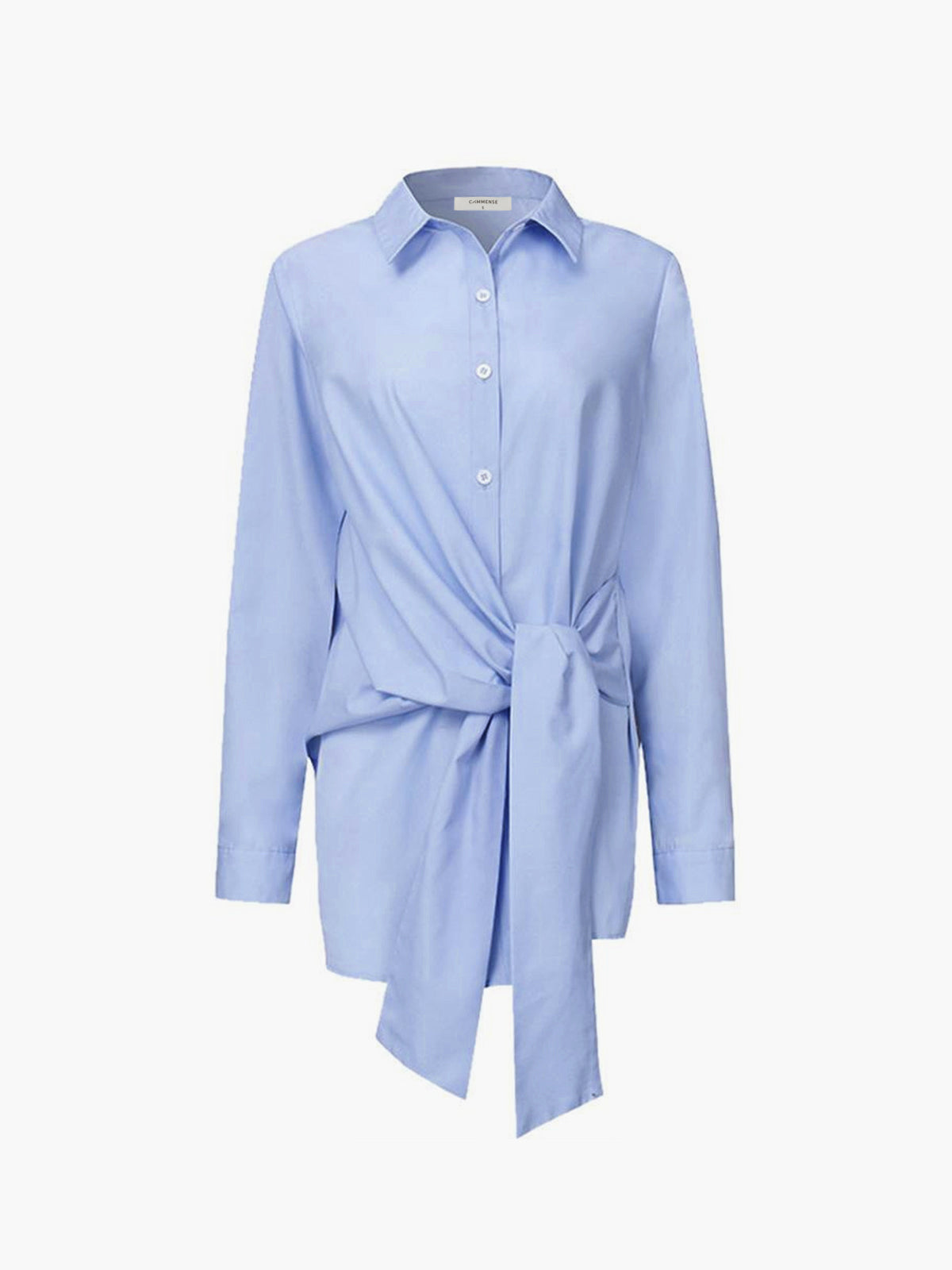 Collared Shift Shirt with Front Knot Detail and Long Sleeves