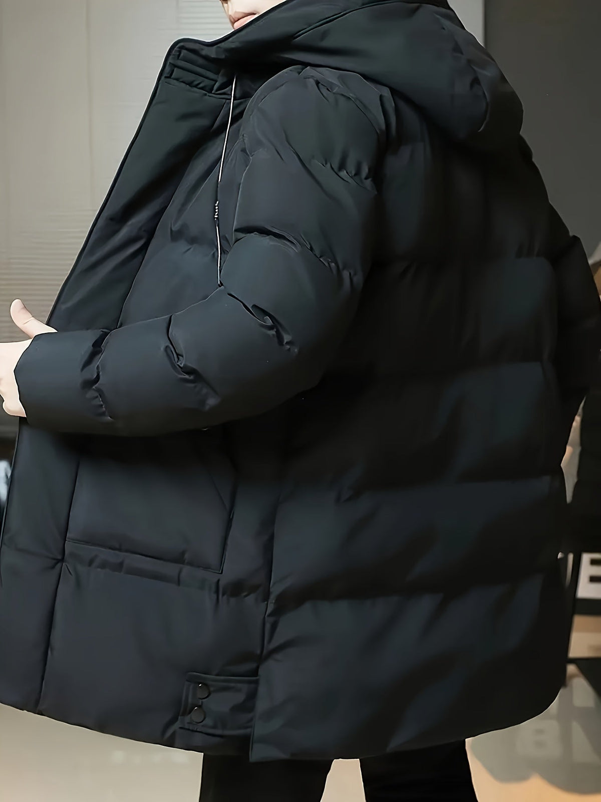 Insulated Longline Hooded Coat with Full-Length Zipper and Adjustable Hood