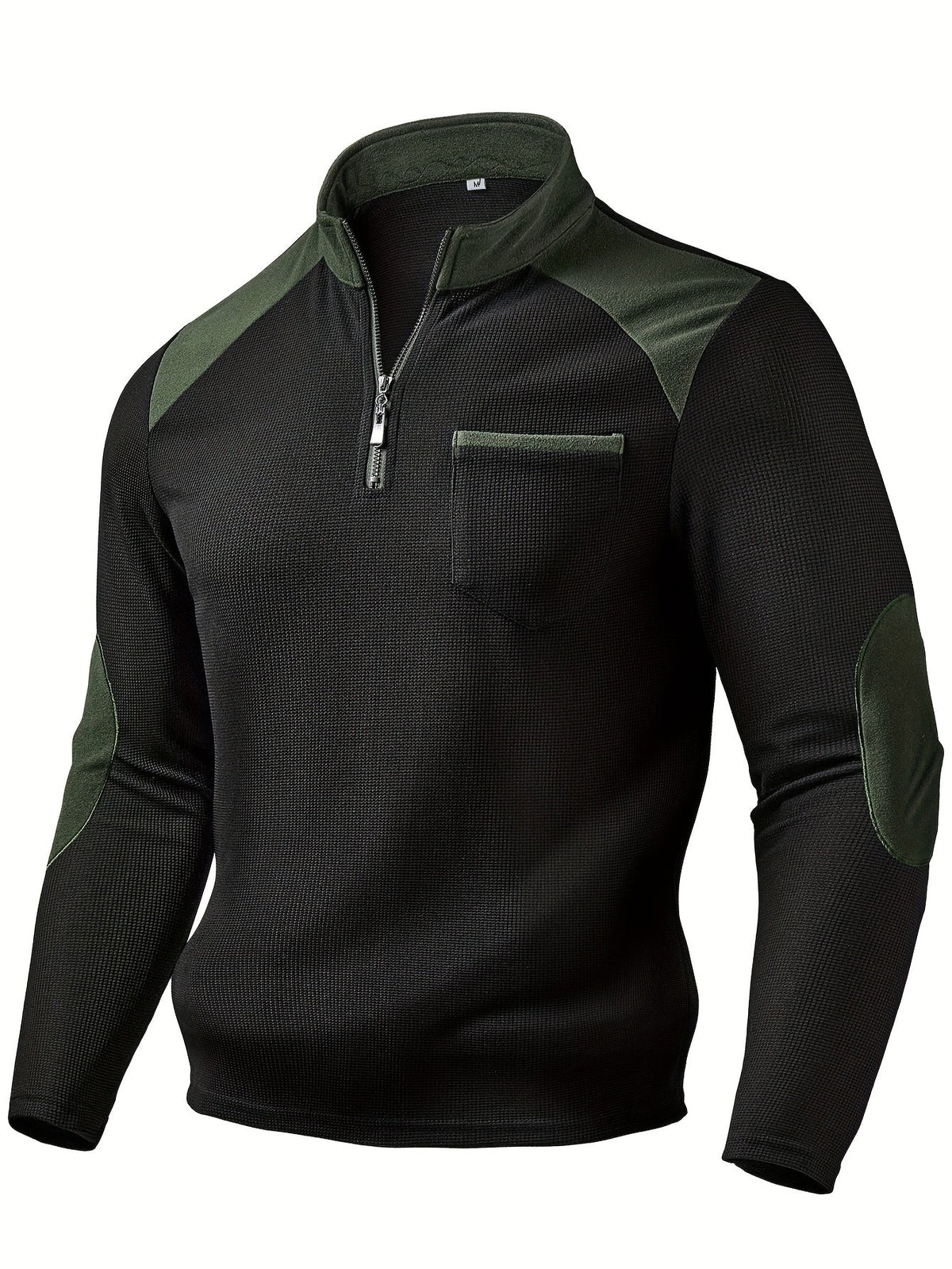 Textured Color Block Quarter Zip Pullover with Stand Collar and Tailored Fit