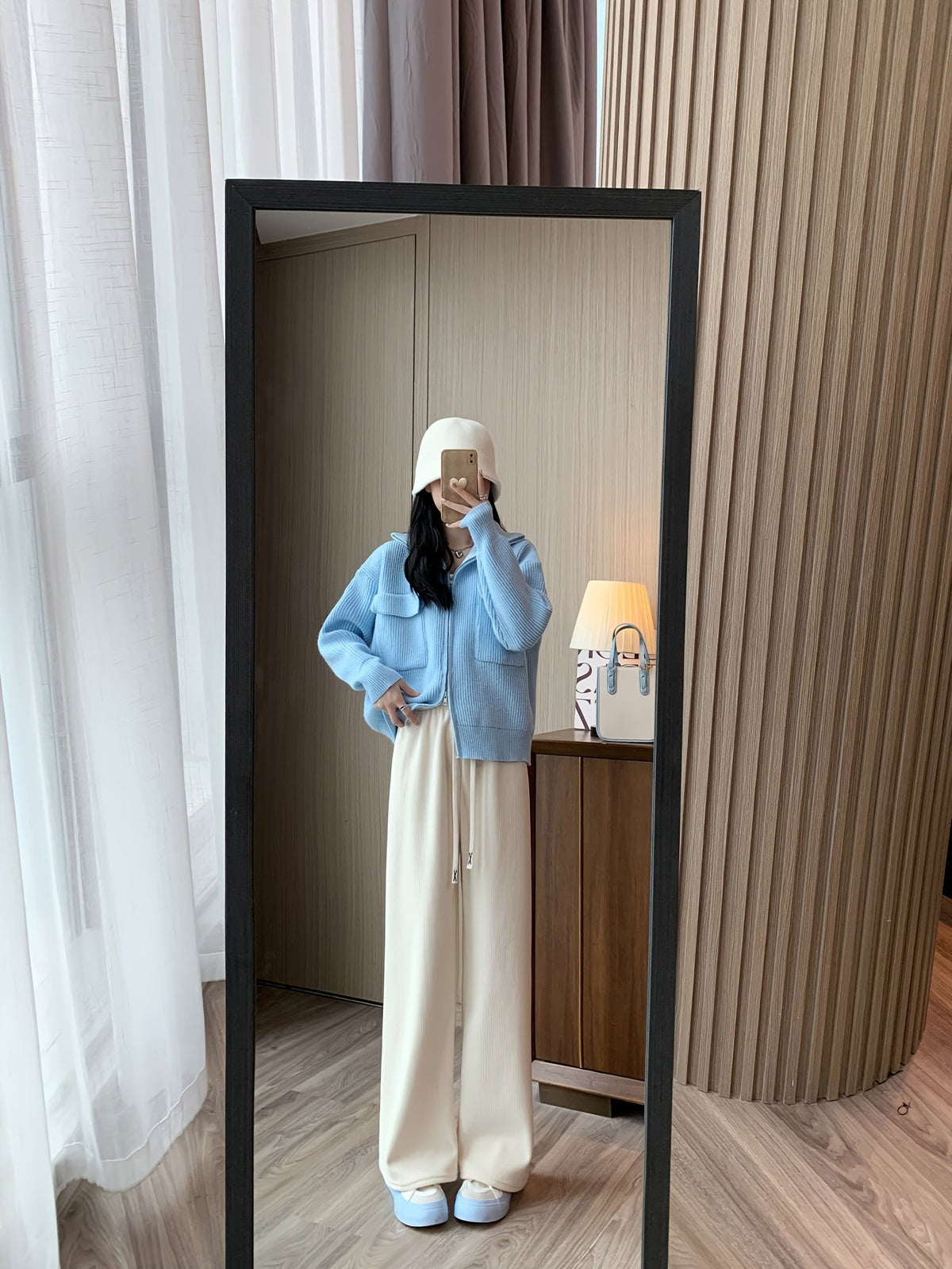 Wide Leg Lined Pants with Soft Inner Lining and Elastic Waistband