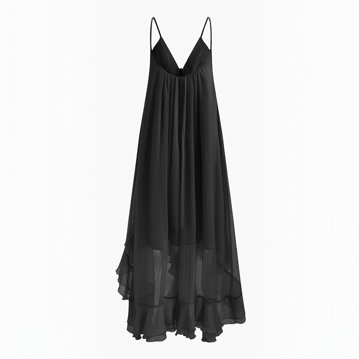 Maxi Dress with Long Sleeves and Sheer Chiffon, Crew Neck Shift Fit