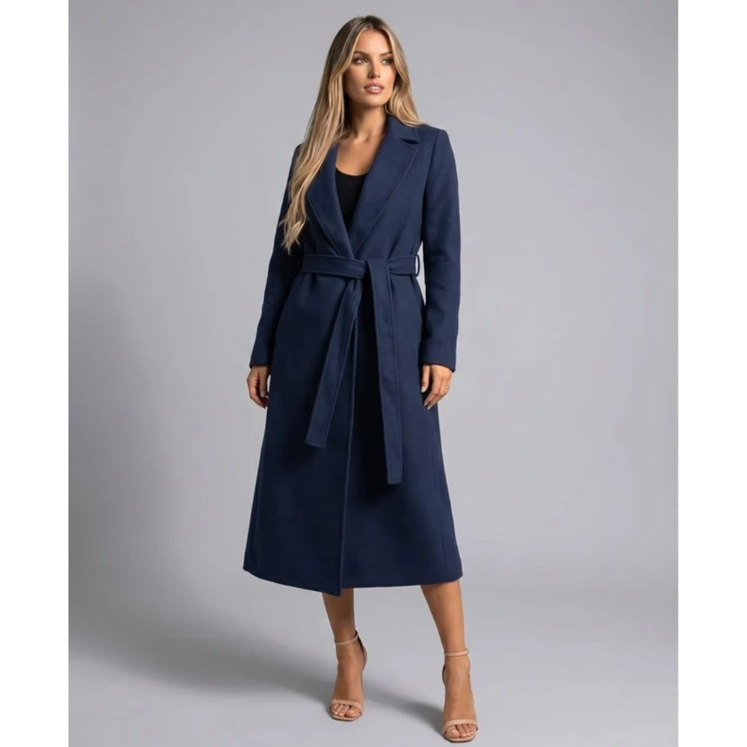 Womens Belted Trench Coat with Button Front Closure and Adjustable Waist Belt