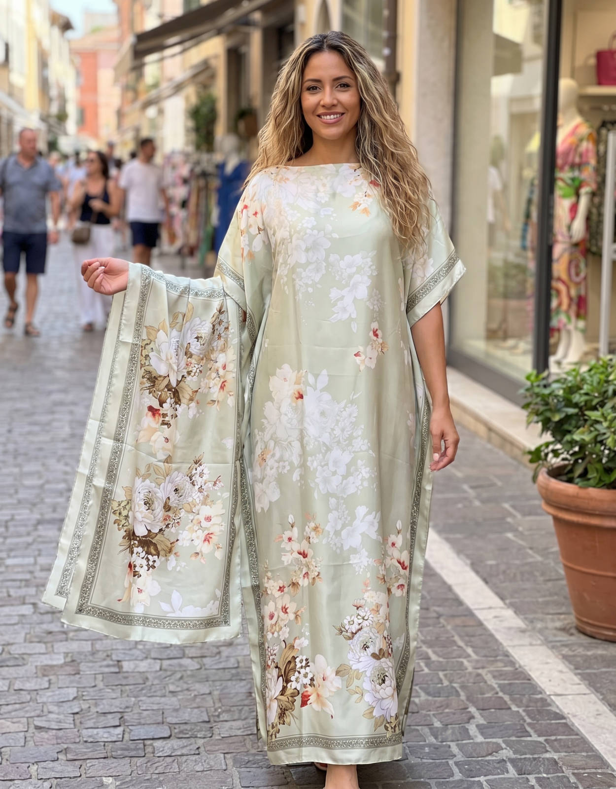 Moomoo Dresses for Women, Bohemian Printed Long Dress and Scarf Set Beach Vacation Matching Outfit