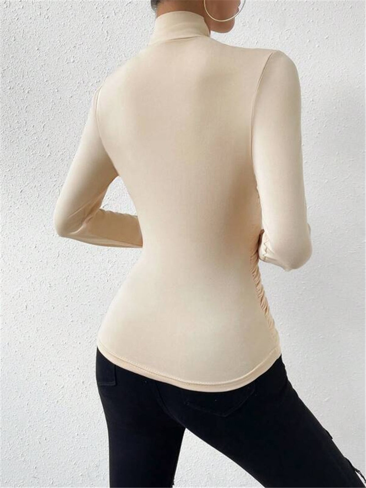 Long Sleeve Crossover Collar Jersey Top with Medium Stretch and Slim Fit