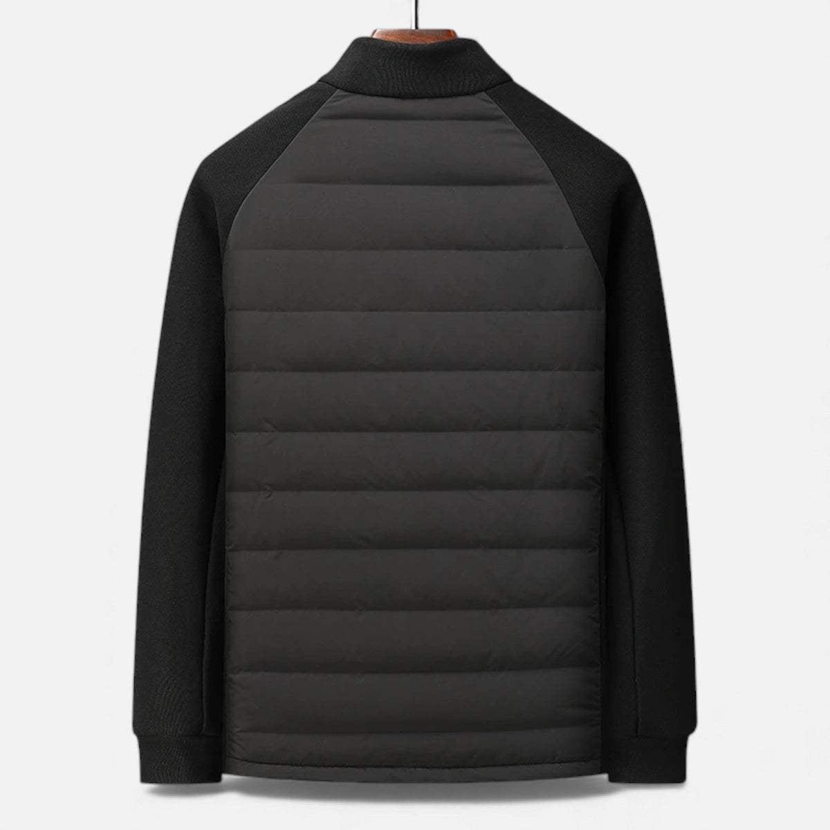Quilted Hybrid Jacket with Knit Sleeves and Stand Collar for Men