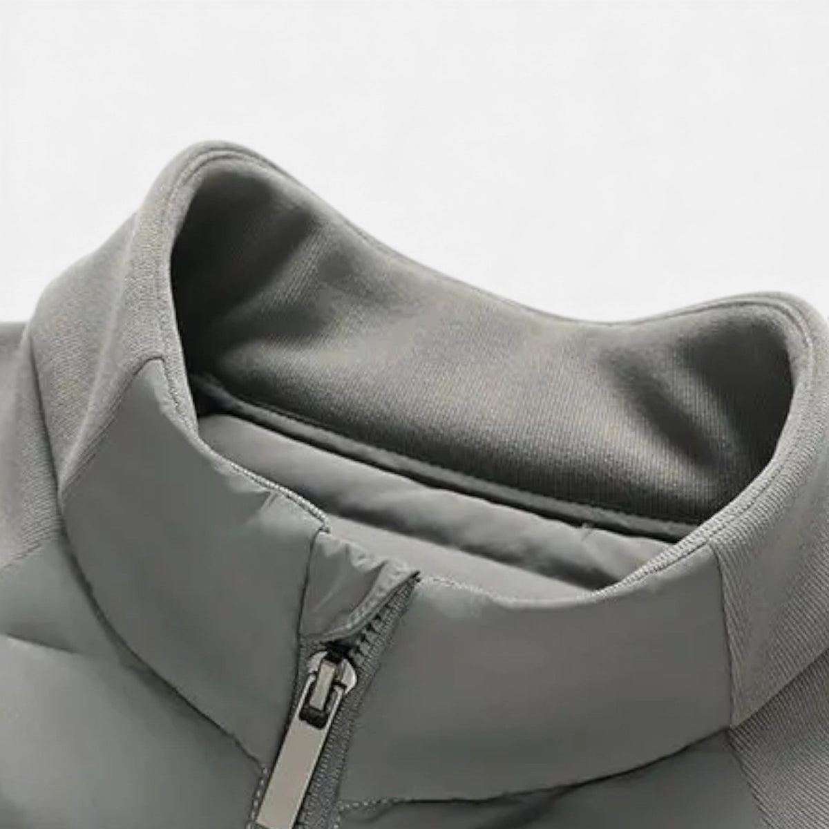 Quilted Hybrid Jacket with Knit Sleeves and Stand Collar for Men