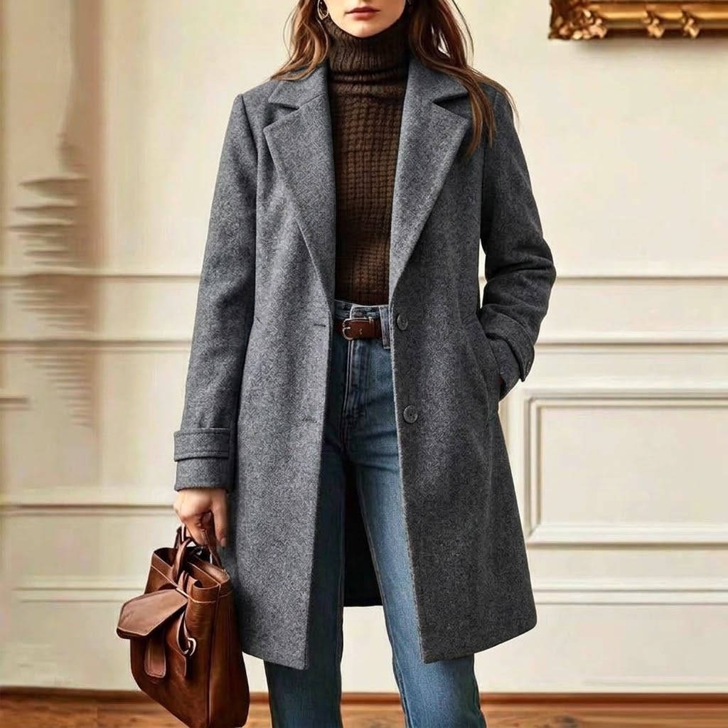 Women's Tweed Coat, Plaid Pattern, Retro Wool Coat with Lapel Collar