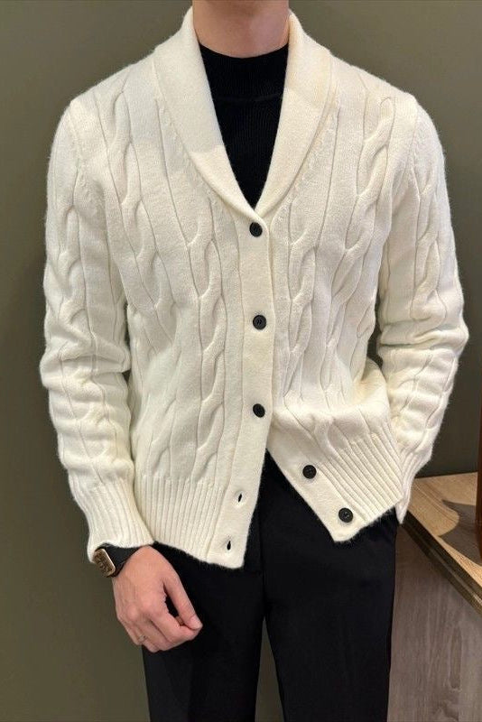 Cable Knit Cardigan with Button Front and Ribbed Cuffs, Pill Resistant