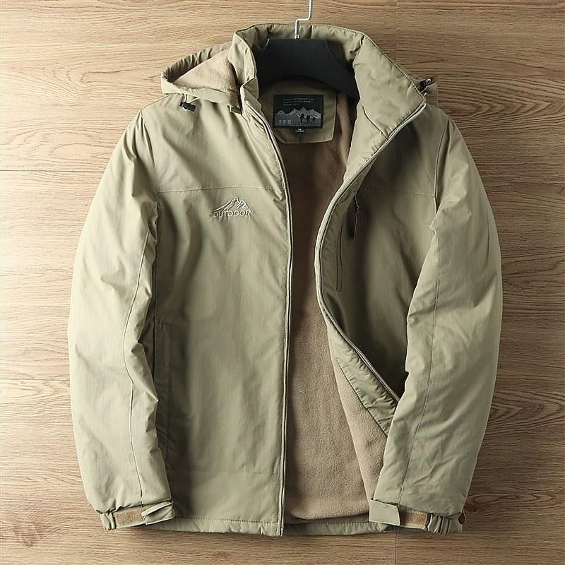 Hooded Jacket with Lined Interior and Adjustable Drawstring Hood, Wind Resistant Shell