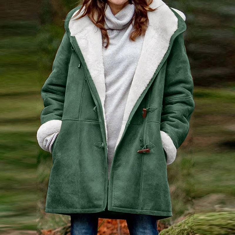 Hooded Button Coat with Insulating Fabric and Regular Fit for Winter