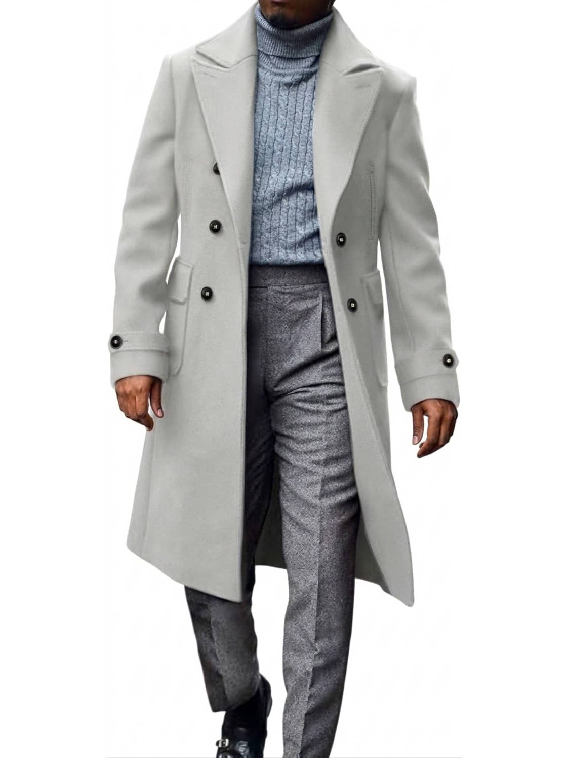 Mens Trench Coat, Double Breasted Peacoat, Notch Lapel Casual Winter Coat