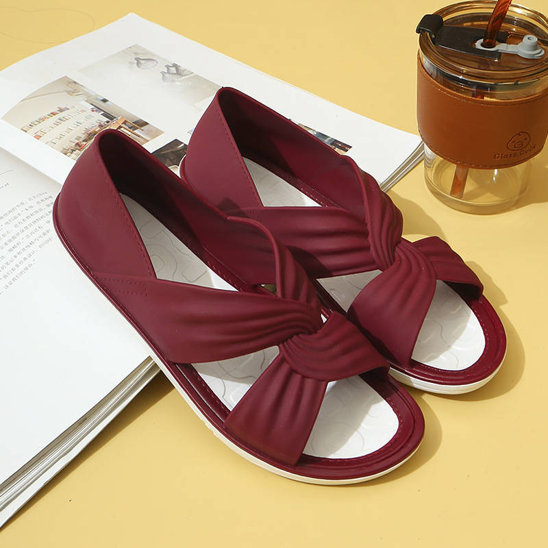 Women's Orthopedic Sandals, Open Toe Cross Strap Flats, Comfort Ruched Walking Shoes