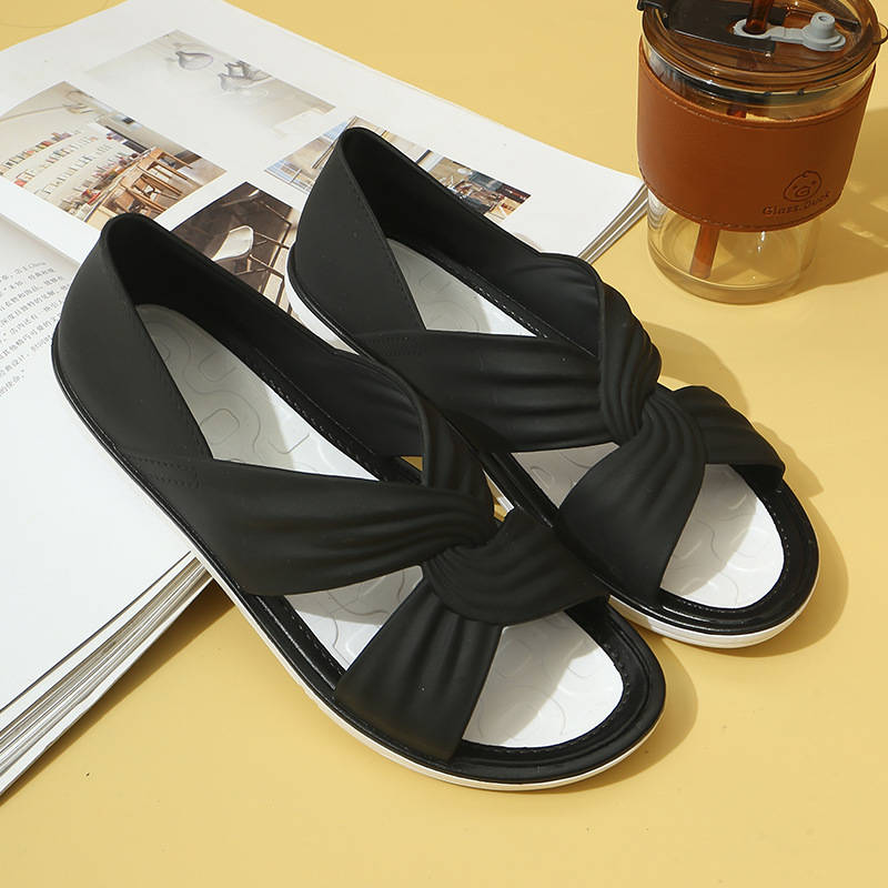 Women's Orthopedic Sandals, Open Toe Cross Strap Flats, Comfort Ruched Walking Shoes