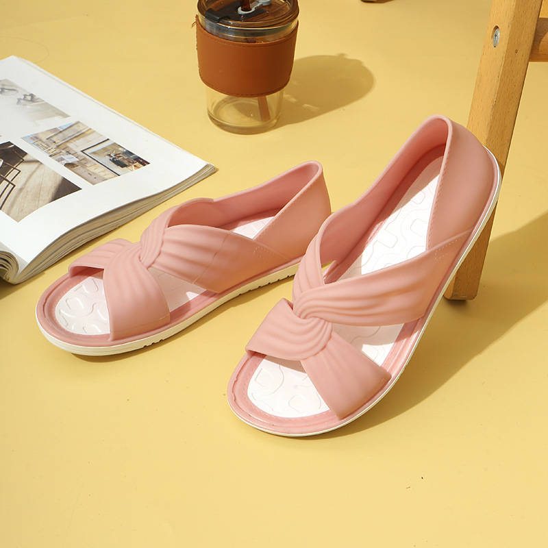 Women's Orthopedic Sandals, Open Toe Cross Strap Flats, Comfort Ruched Walking Shoes