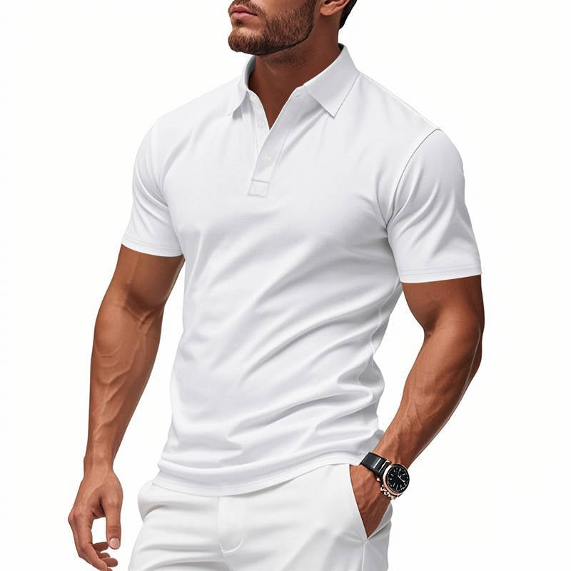 Men's Casual Polo Shirt, Business Casual Short Sleeve Tee, Lightweight Slim Fit Solid Color Polo Top