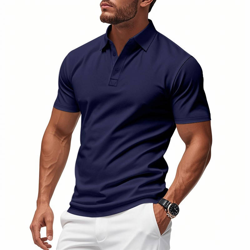 Men's Casual Polo Shirt, Business Casual Short Sleeve Tee, Lightweight Slim Fit Solid Color Polo Top