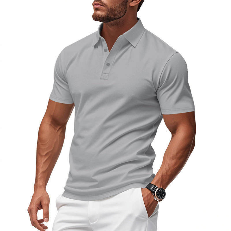 Men's Casual Polo Shirt, Business Casual Short Sleeve Tee, Lightweight Slim Fit Solid Color Polo Top