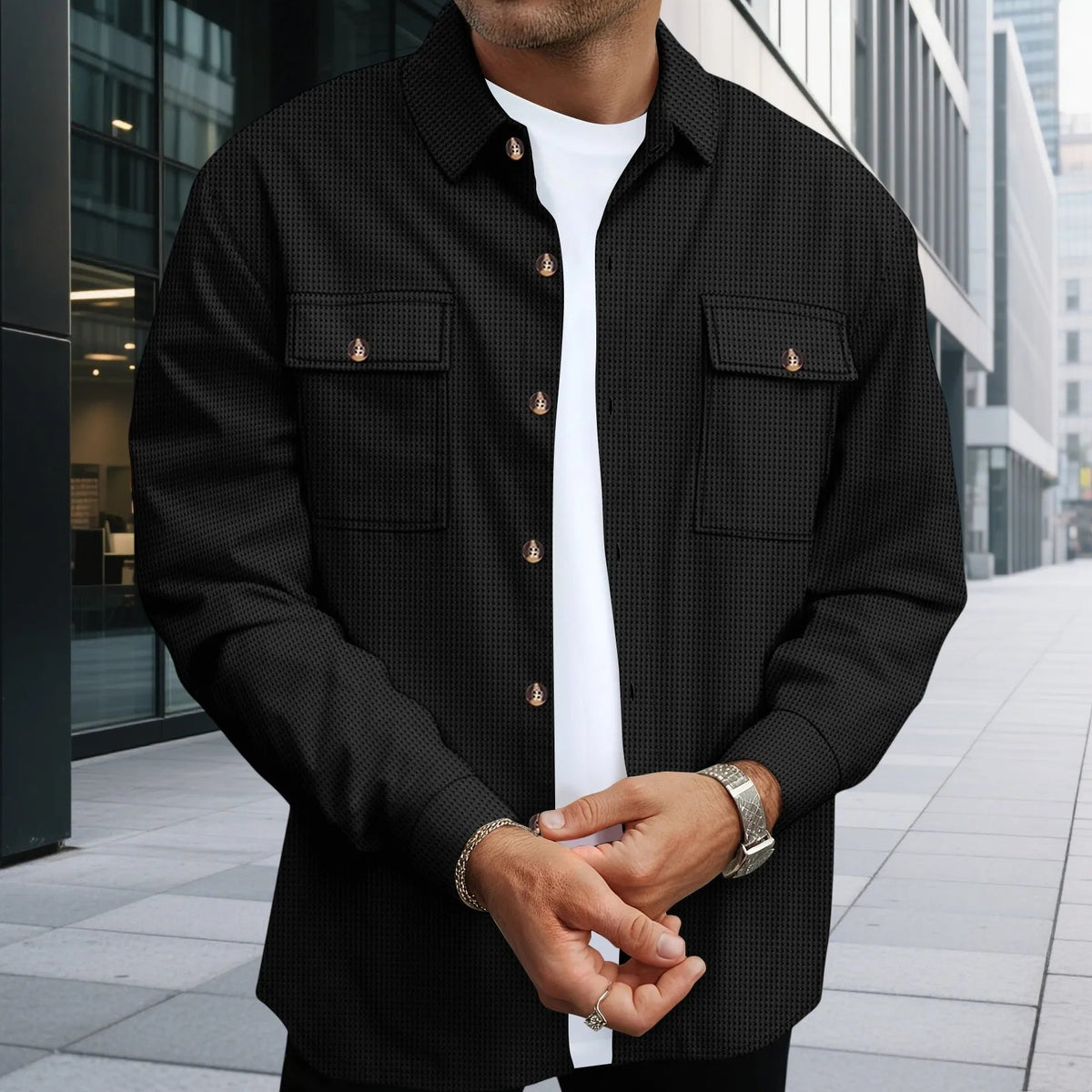 Mens 2 Piece Sweatsuit Set, Waffle Plaid Jacquard Jacket Top and Casual Pants, Fall Fashion Outfit