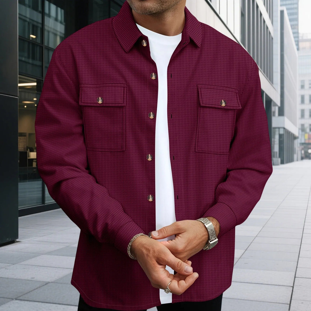 Mens 2 Piece Sweatsuit Set, Waffle Plaid Jacquard Jacket Top and Casual Pants, Fall Fashion Outfit