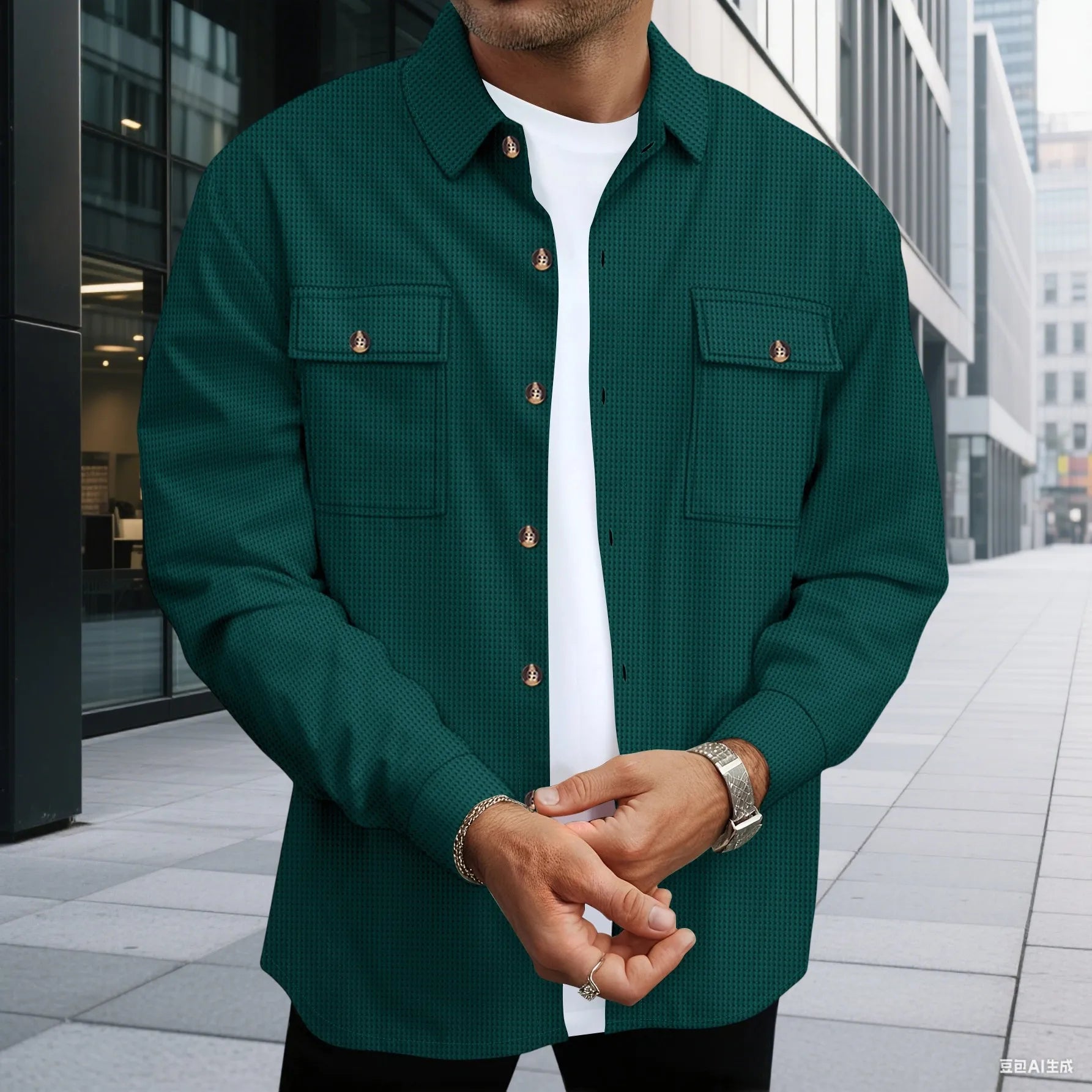 Mens 2 Piece Sweatsuit Set, Waffle Plaid Jacquard Jacket Top and Casual Pants, Fall Fashion Outfit
