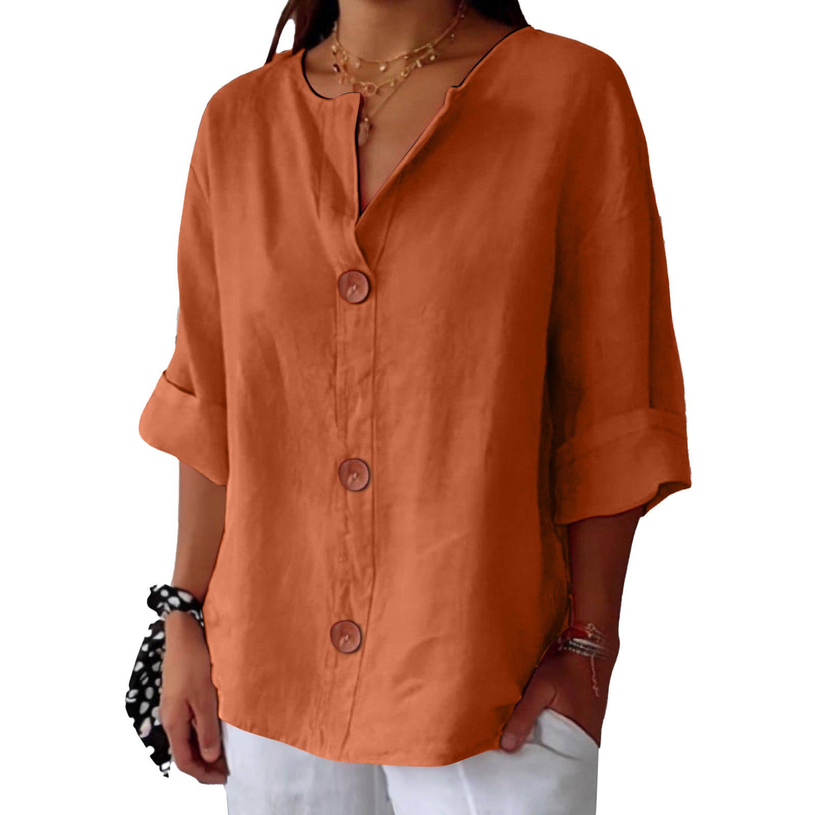 Women's Casual Blouse, Short Sleeve V Neck Top, Lightweight Button Front Summer Shirt